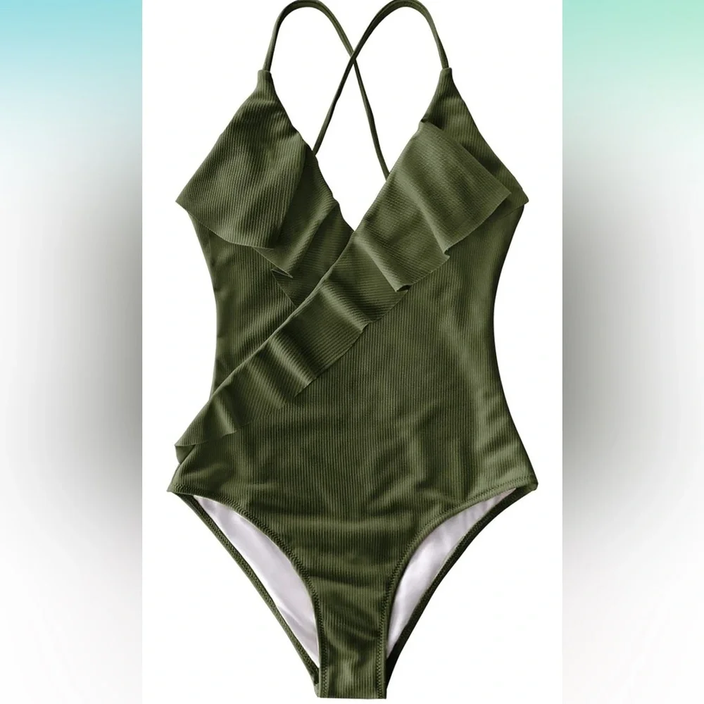 CUPSHE Women's One Piece Ruffle Wrap Textured Beach Swimsuit - Picture 4 of 6